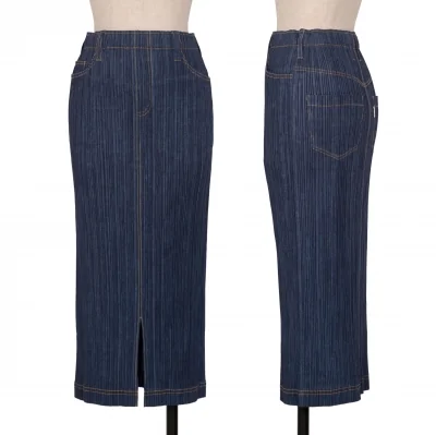 PLEATS PLEASE Denim Printed Stitch Skirt