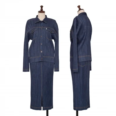 PLEATS PLEASE Denim Printed Stitch Jacket & Skirt