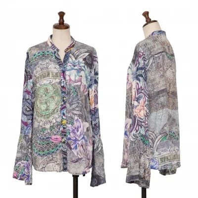 Desigual Printed Button Design Rayon Long Sleeve Shirt