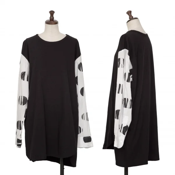 Y's Cotton Sleeve Switching T Shirt Black,White 2 K-134873_001