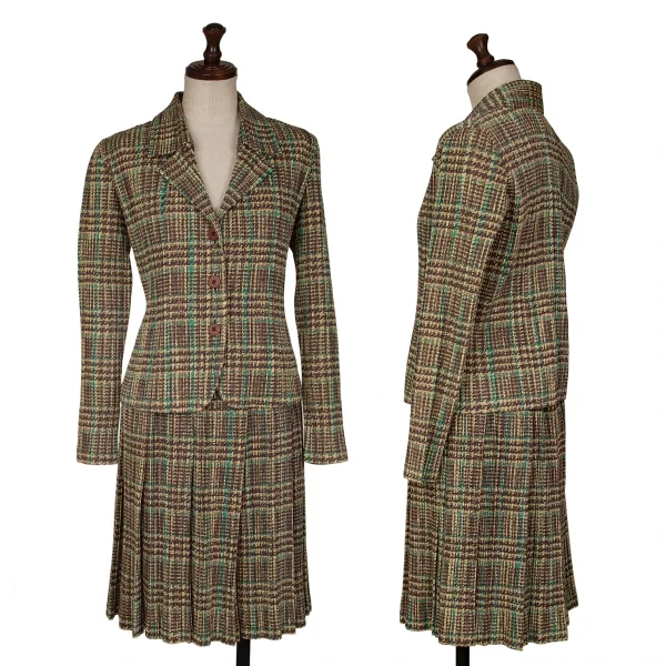 PLEATS PLEASE Tweed Printed Jacket & Tuck Skirt Yellow,Green 3 K-134917_001