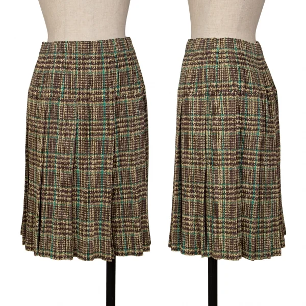 プリーツプリーズPLEATS PLEASE ツイード転写プリントスーツ 黄茶緑3 K-134917_011
