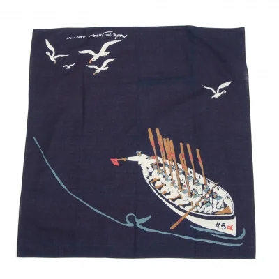 45R Indigo Dyed Boat Pattern Handkerchief