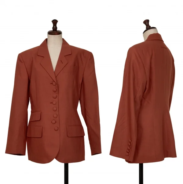 Jean-Paul GAULTIER FEMME Faux Button Wool Poly Jacket Brown 40 K-135017_001