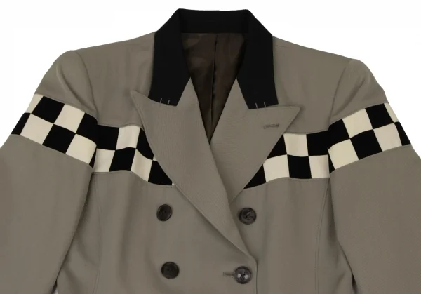 ジャンポールゴルチエクラシックJean Paul GAULTIER CLASSIQUE ウールギャバチェッカーデザインセットアップスーツ グレージュ黒40 K-135029_004
