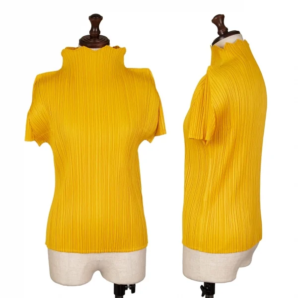 PLEATS PLEASE Zig-zag Neck Design  T-shirt Yellow 3 K-135039_001
