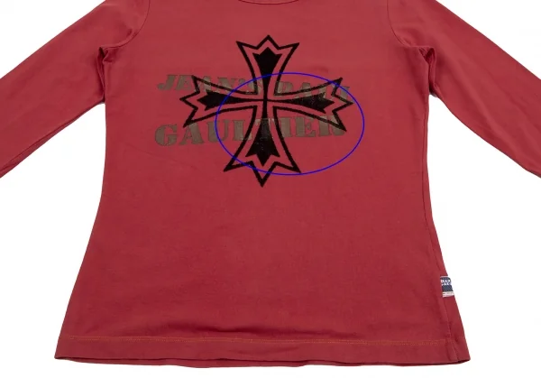 ジーンズポールゴルチエJean's Paul GAULTIER フロッキープリントメタリックロゴカットソー 赤M K-135158_005