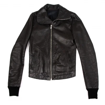 リックオウエンス　ラムレザージャケット リックオウエンスRICK OWENS ラムレザー切替ハイネックジャケット 黒XS