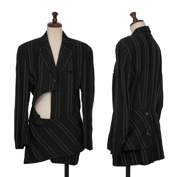 COMME des GARCONS Striped Wool Asymmetry Wrap Jacket Black M K-135367_001