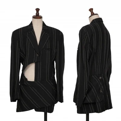 COMME des GARCONS Striped Wool Asymmetry Wrap Jacket