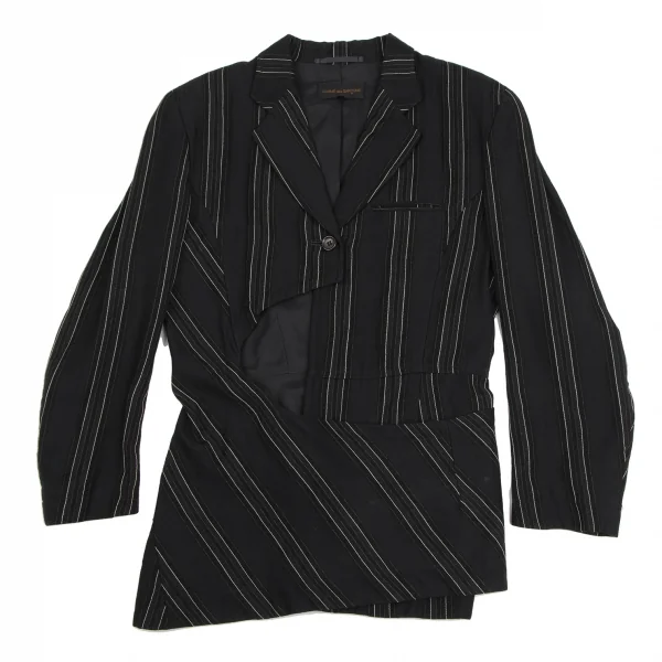 COMME des GARCONS Striped Wool Asymmetry Wrap Jacket K-135367_002