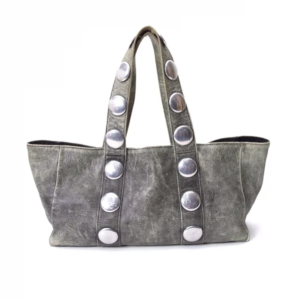 トリココムデギャルソンtricot COMME des GARCONS カウレザーサークルメタル装飾ハンドバッグ グレー K-135380_001