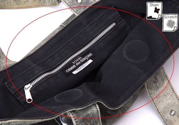 トリココムデギャルソンtricot COMME des GARCONS カウレザーサークルメタル装飾ハンドバッグ グレー K-135380_010