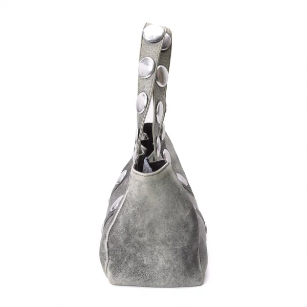 トリココムデギャルソンtricot COMME des GARCONS カウレザーサークルメタル装飾ハンドバッグ グレー K-135380_002