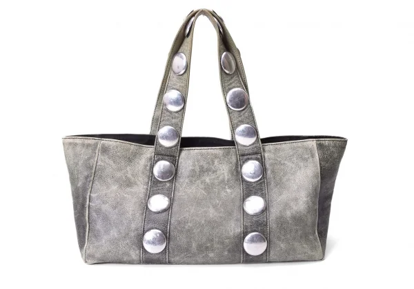 トリココムデギャルソンtricot COMME des GARCONS カウレザーサークルメタル装飾ハンドバッグ グレー K-135380_003
