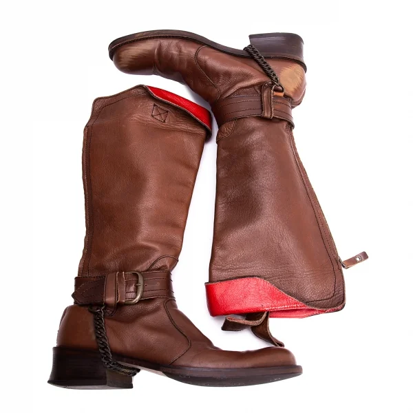 Jean-Paul GAULTIER Chain Design Leather Long Boots K-135506_002