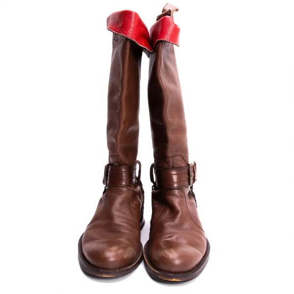 Jean-Paul GAULTIER Chain Design Leather Long Boots K-135506_003