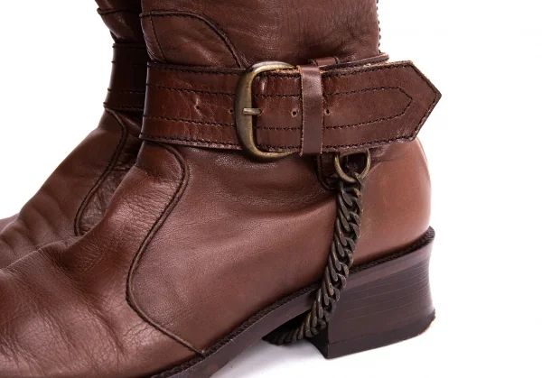 Jean-Paul GAULTIER Chain Design Leather Long Boots K-135506_007