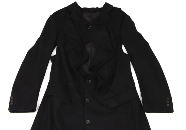 コムデギャルソンCOMME des GARCONS ウール混紡脇開きバックスリットフリルコート 黒M位 K-135572_003