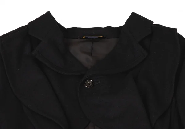 コムデギャルソンCOMME des GARCONS ウール混紡脇開きバックスリットフリルコート 黒M位 K-135572_004
