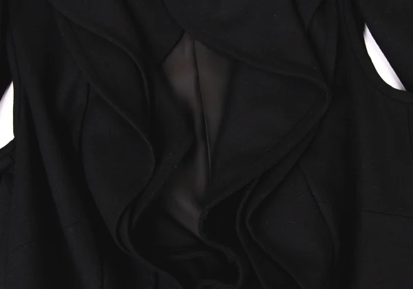 コムデギャルソンCOMME des GARCONS ウール混紡脇開きバックスリットフリルコート 黒M位 K-135572_006