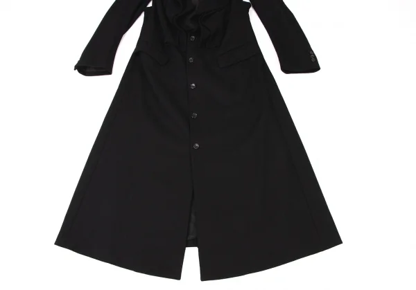 コムデギャルソンCOMME des GARCONS ウール混紡脇開きバックスリットフリルコート 黒M位 K-135572_011