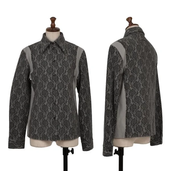 ジャンポールゴルチエ ファムJean Paul GAULTIER FEMME レースペーストウールニットシャツ グレー黒40 K-135589_001