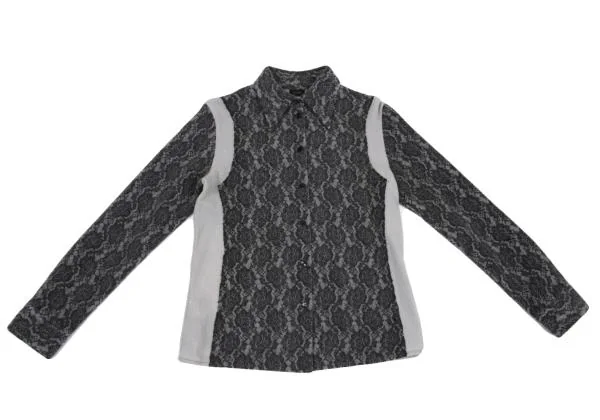 ジャンポールゴルチエ ファムJean Paul GAULTIER FEMME レースペーストウールニットシャツ グレー黒40 K-135589_002