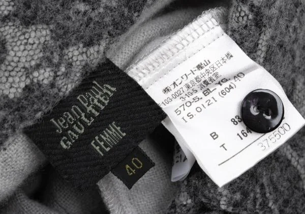 ジャンポールゴルチエ ファムJean Paul GAULTIER FEMME レースペーストウールニットシャツ グレー黒40 K-135589_017