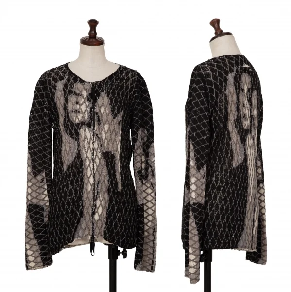 Jean Paul GAULTIER FEMME Print Mesh Knit Cardigan Black,Grey 40 K-135602_001