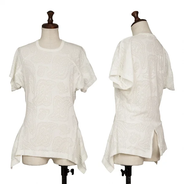 ジュンヤワタナベ コムデギャルソンJUNYA WATANABE COMME des GARCONS ペイズリーメッシュ裾フレア半袖トップス 白S位 K-135681_001