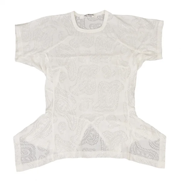 ジュンヤワタナベ コムデギャルソンJUNYA WATANABE COMME des GARCONS ペイズリーメッシュ裾フレア半袖トップス 白S位 K-135681_002