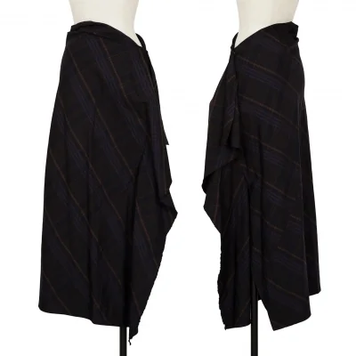 Y's Wool Back Ruffle Check Skirt
