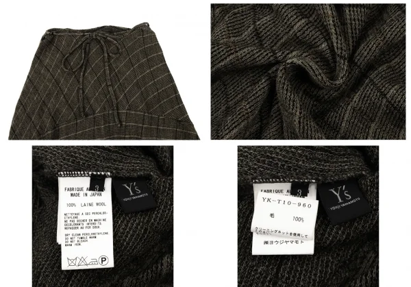 ワイズY's ウールチェック織りニットセットアップ 茶黒ベージュ3 K-135727_020