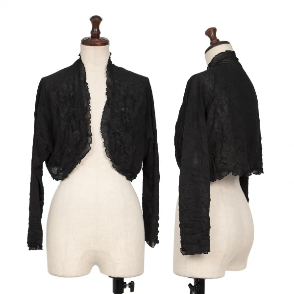 ヒロコビスHIROKO BIS シワ加工ボタニカル刺繍メッシュボレロ 黒9 K-135803_001