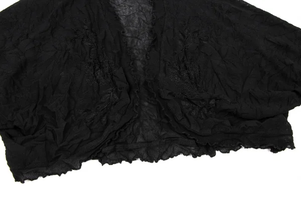 ヒロコビスHIROKO BIS シワ加工ボタニカル刺繍メッシュボレロ 黒9 K-135803_007