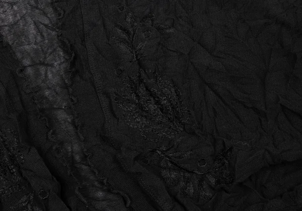 ヒロコビスHIROKO BIS シワ加工ボタニカル刺繍メッシュボレロ 黒9 K-135803_008