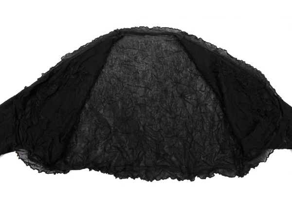 ヒロコビスHIROKO BIS シワ加工ボタニカル刺繍メッシュボレロ 黒9 K-135803_009