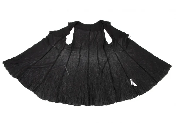 ヒロコビスHIROKO BIS フリルカラーシワ加工メッシュロングジレ 黒9 K-135804_010