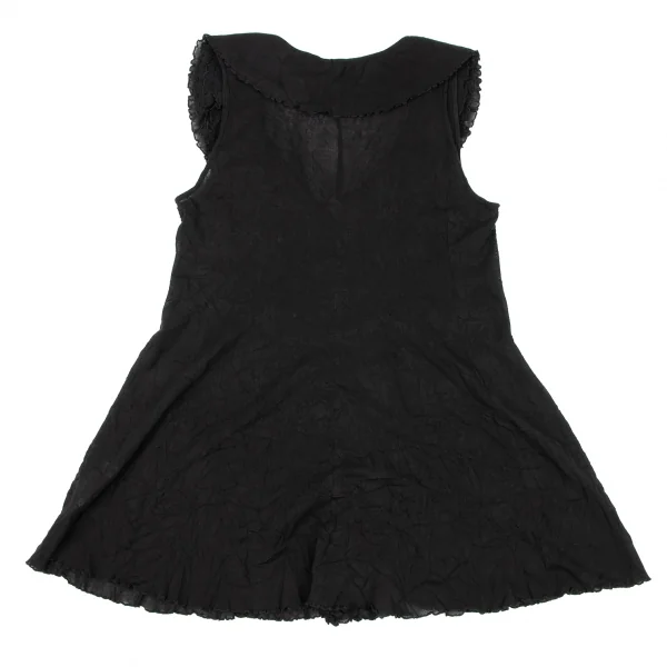 ヒロコビスHIROKO BIS フリルカラーシワ加工メッシュロングジレ 黒9 K-135804_011