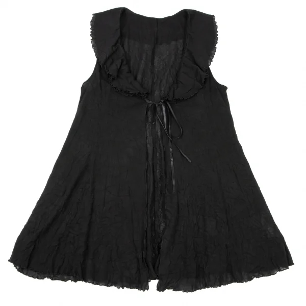 ヒロコビスHIROKO BIS フリルカラーシワ加工メッシュロングジレ 黒9 K-135804_002