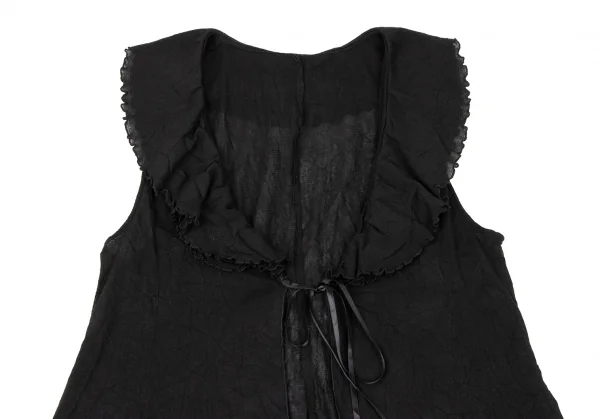 ヒロコビスHIROKO BIS フリルカラーシワ加工メッシュロングジレ 黒9 K-135804_003