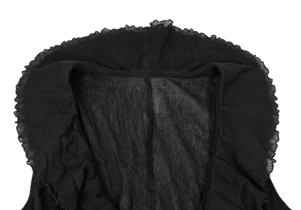 ヒロコビスHIROKO BIS フリルカラーシワ加工メッシュロングジレ 黒9 K-135804_005