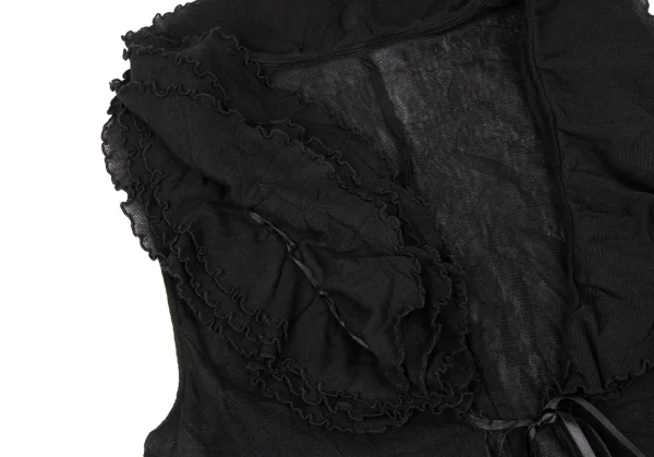 ヒロコビスHIROKO BIS フリルカラーシワ加工メッシュロングジレ 黒9 K-135804_006