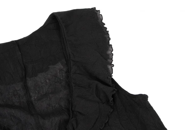 ヒロコビスHIROKO BIS フリルカラーシワ加工メッシュロングジレ 黒9 K-135804_007