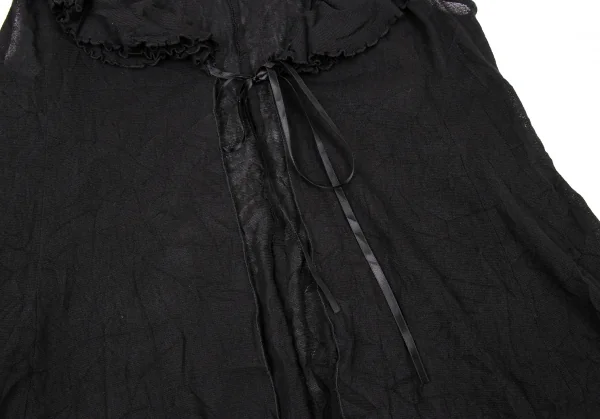 ヒロコビスHIROKO BIS フリルカラーシワ加工メッシュロングジレ 黒9 K-135804_008