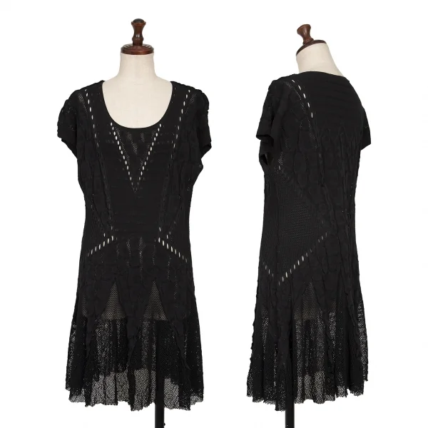 ヒロコビスHIROKO BIS ジャガードメッシュストレッチフレアワンピース 黒9 K-135806_001