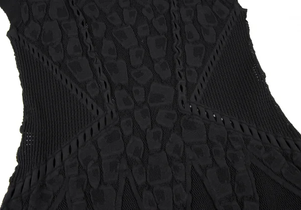 ヒロコビスHIROKO BIS ジャガードメッシュストレッチフレアワンピース 黒9 K-135806_010