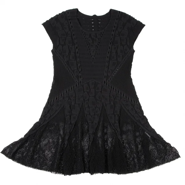 ヒロコビスHIROKO BIS ジャガードメッシュストレッチフレアワンピース 黒9 K-135806_002