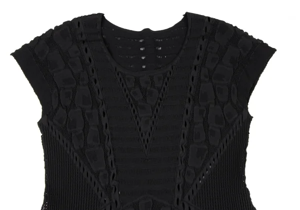 ヒロコビスHIROKO BIS ジャガードメッシュストレッチフレアワンピース 黒9 K-135806_003